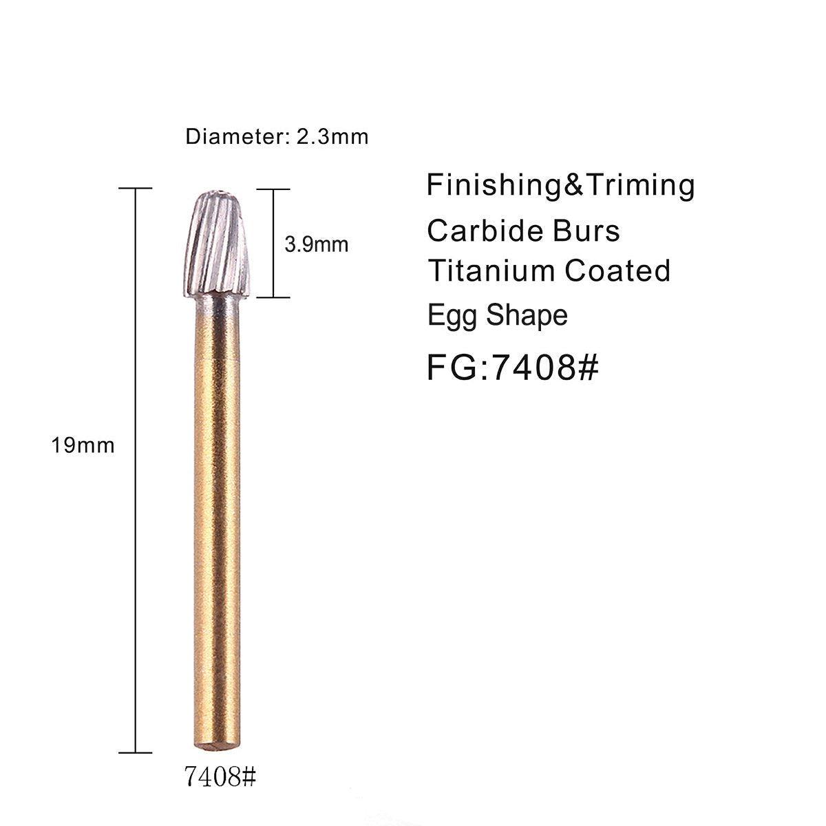 Dental Carbide Burs FG 7408 Egg Shaped Trimming & Finishing (1/pkg)